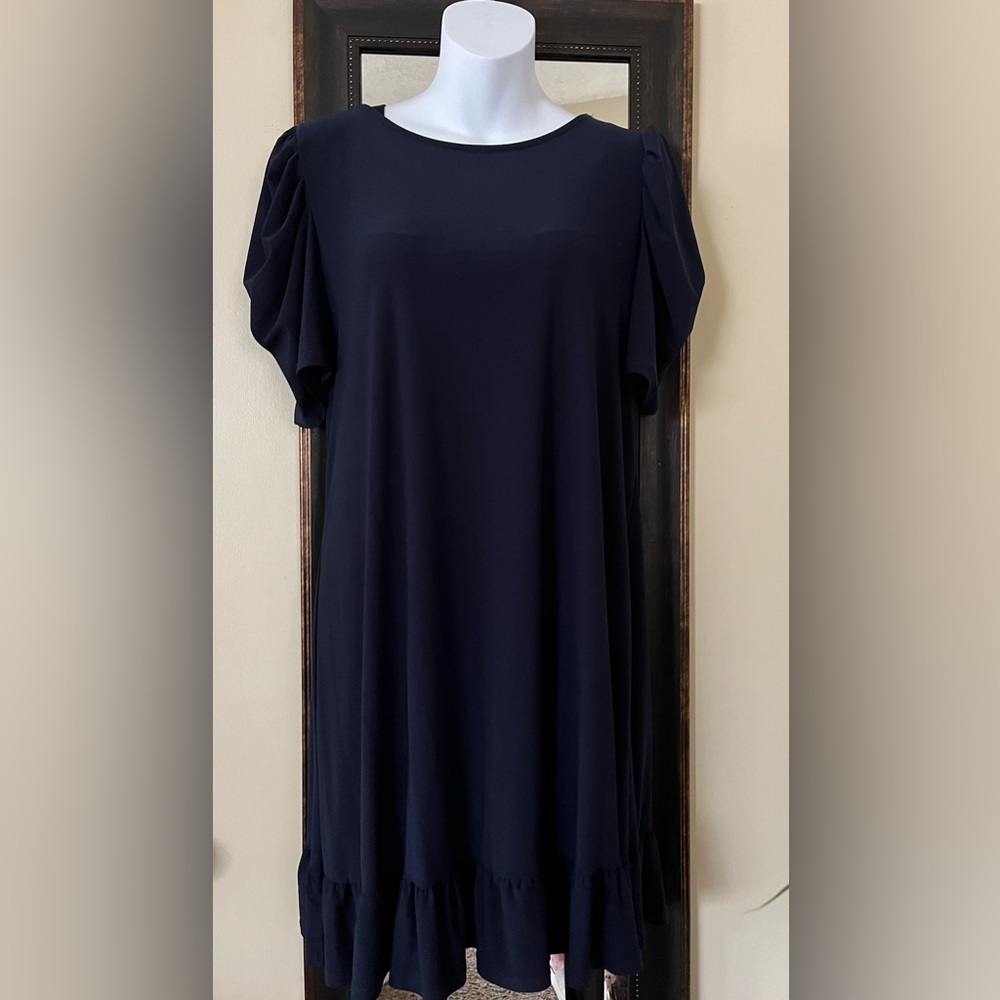 MSK women’s navy blue dress, puff sleeve, new without tags